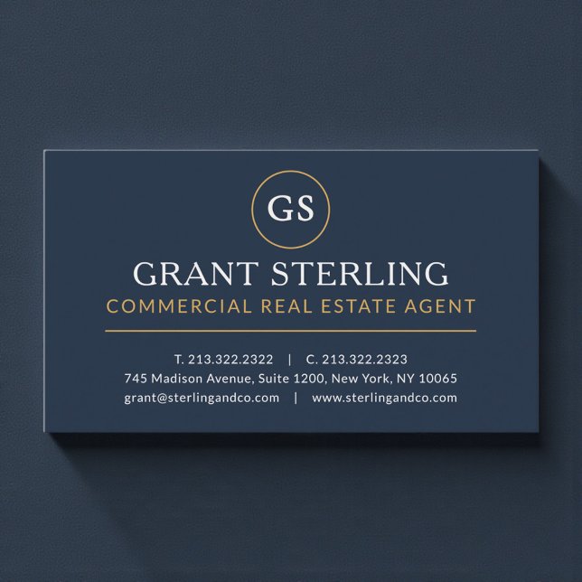 Commercial Real Estate Agent Navy Blue Gold Luxury Visitenkarte (Von Creator hochgeladen)
