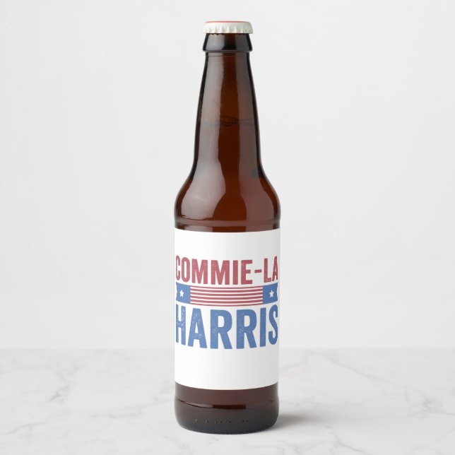 Commie-La Harris 2024 Funny Anti Kamala Harris Bierflaschenetikett (Vorderseite)