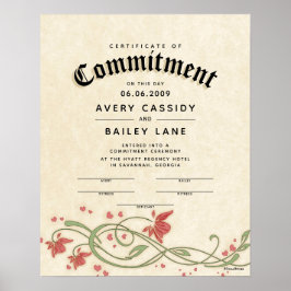 "Commitment Ceremony" Blumenhochzeit-Zertifikat Poster