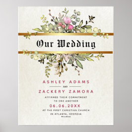 Commitment Floral Banner Wedding Certificate Poster
