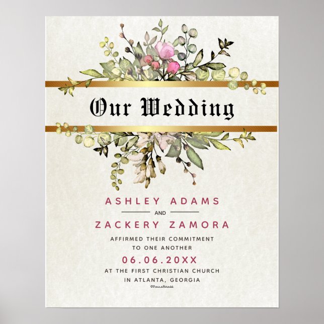 Commitment Floral Banner Wedding Certificate Poster (Vorne)