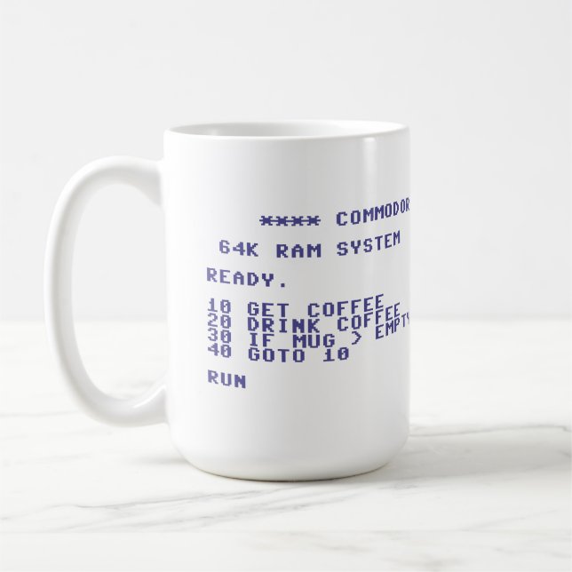 Commodore 64 Trinke Kaffee Basic-Programm Kaffeetasse (Links)