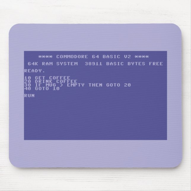 Commodore 64 Trinke Kaffee Basic Programm Mauspad (Vorne)