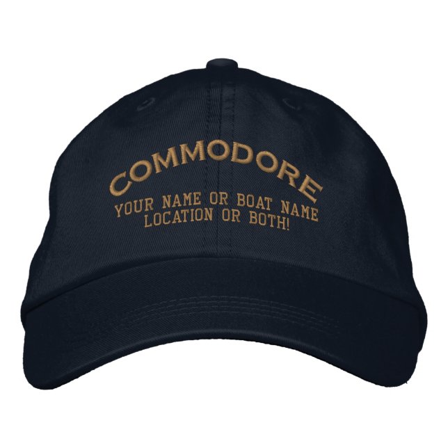 Commodore Custom Your Name Boat Local Bestickte Baseballkappe (Vorderseite)