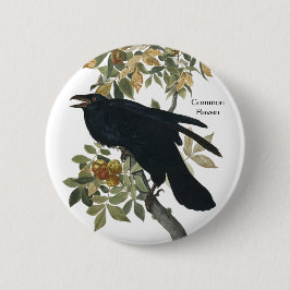 Common Raven von Audubon, Black Crow, Birdwatcher Button
