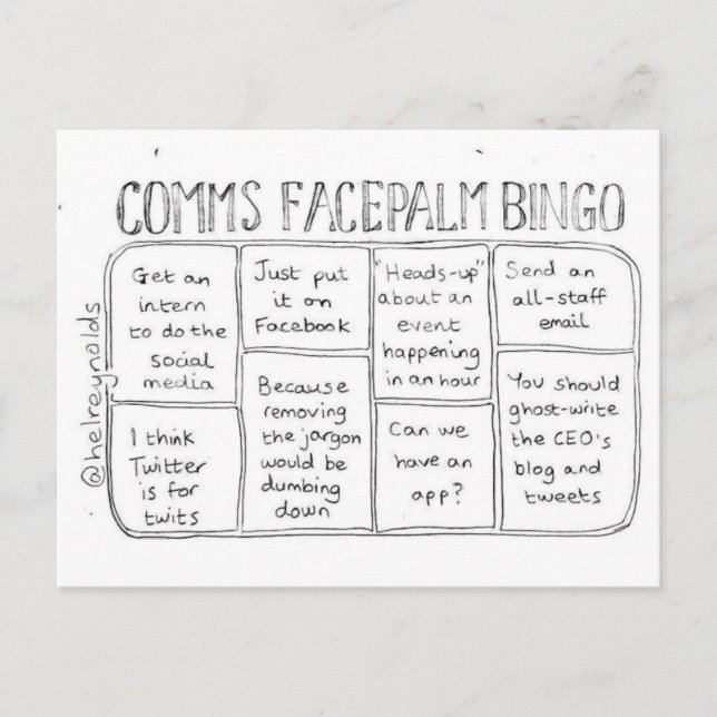 Comms Facepalm Bingo Round 1 Carte postale (Devant)