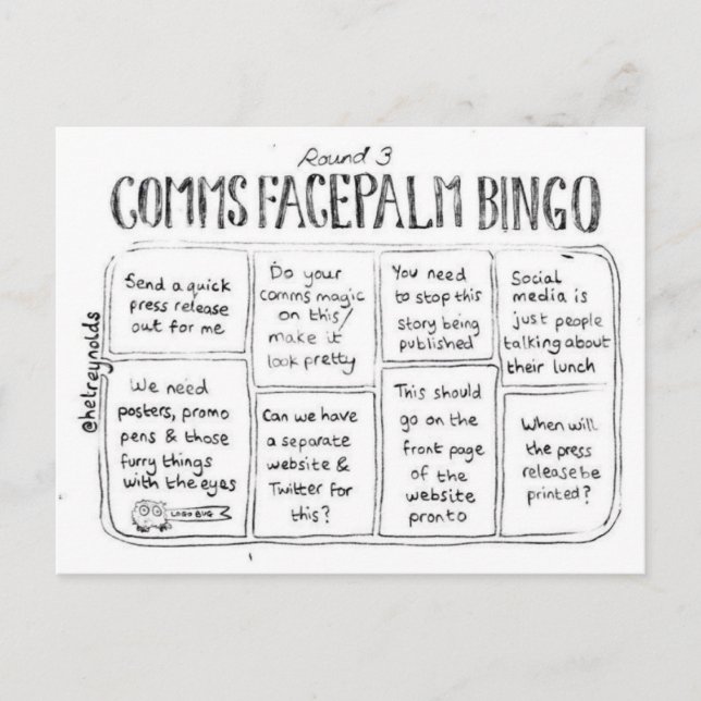 Comms Facepalm Bingo Round 3 Carte postale (Devant)