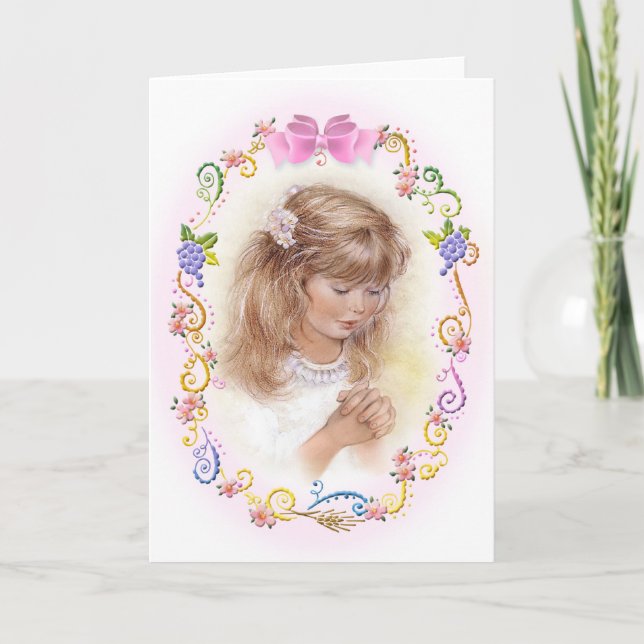 Communion, confirmation girl with flowers karte (Vorderseite)