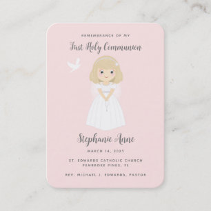 Communion Dove Blonde Girl Gebet Visitenkarte