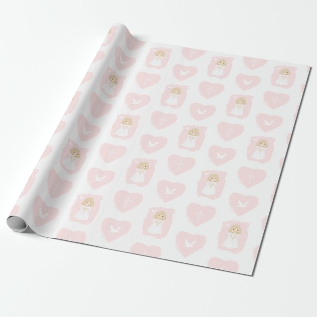 Communion Dove Blonde Girl Geschenkpapier (Ungerollt)