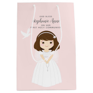 Communion Dove Brünett Girl Mittlere Geschenktüte