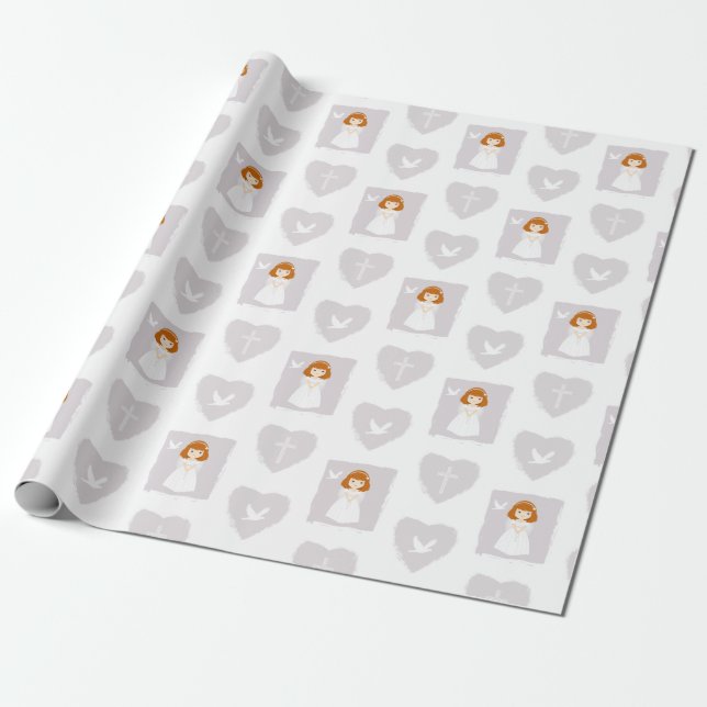Communion Dove Redhead Girl Geschenkpapier (Ungerollt)