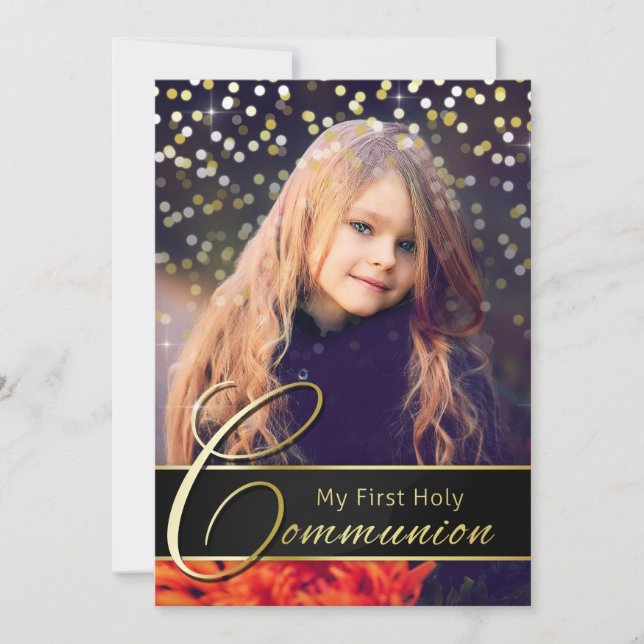Communion Foto Elegante Gold Typografie Einladung (Vorderseite)