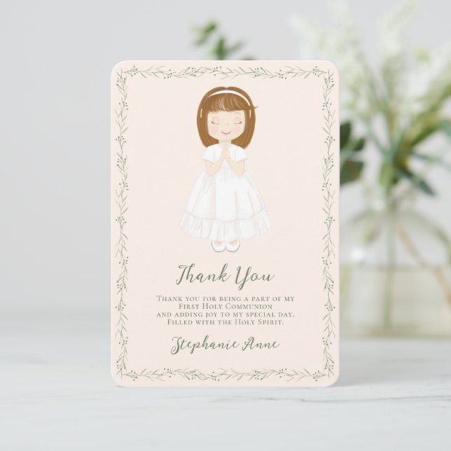Communion Girl Praying Danke Einladung (Stehend Vorderseite)
