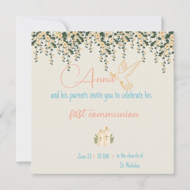 Communion invitation - Baptism invitation Girl (Devant)