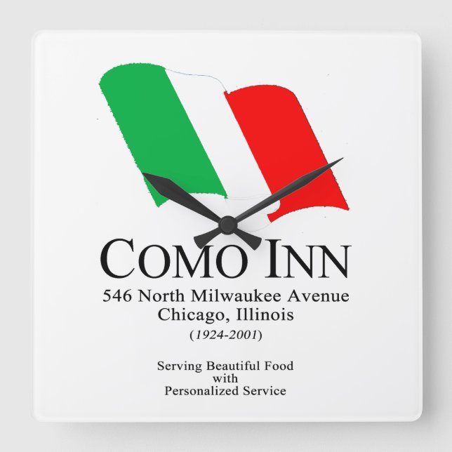 Como Inn Italian Restaurant, Chicago, IL Quadratische Wanduhr (Vorderseite)