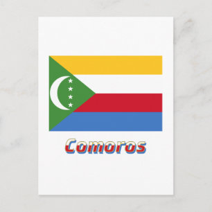 Comoros-Flagge mit Namen Postkarte