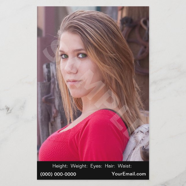 Comp Cards mit Headshot Modell erschwinglich Flyer (Hinten)