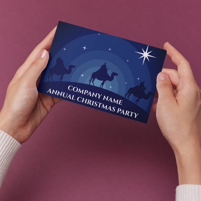 Company Christmas Party Three Wisemen Blue Star Postkarte (Von Creator hochgeladen)