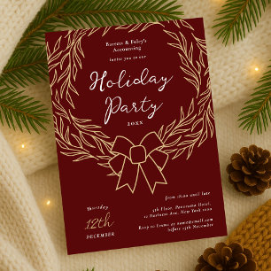 Company Holiday Party Red & Gold Wreath Business Einladung