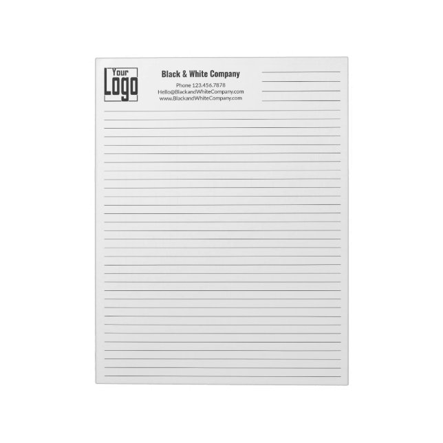 Company Logo Contact Black Line College Rule Notizblock (Rotiert)