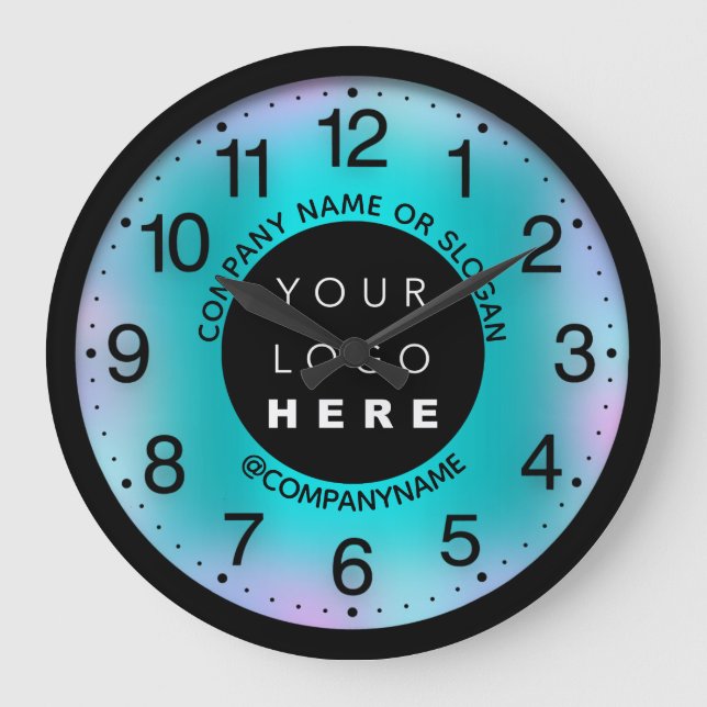 Company Logo Mint Blue Abstract Name Slogan Große Wanduhr (Vorderseite)