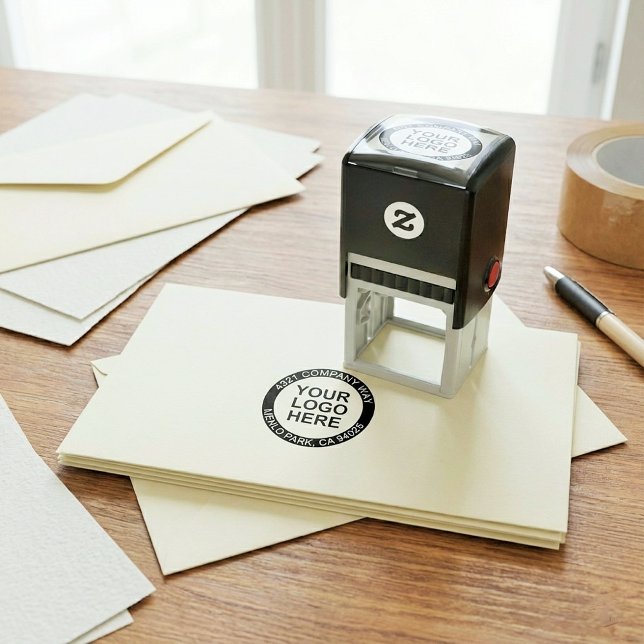 Company Logo & Round Return Address Business Seal Permastempel (Modern Round Return Address Self Stamp)