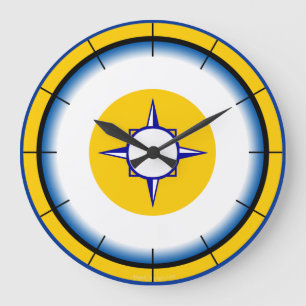 Compas nautique bleu, blanc, horloge murale d'or