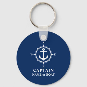 Compass Anchor Captain Name Boat Foto Back Navy Schlüsselanhänger