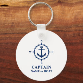 Compass Anchor Captain Name Boat Foto Back White Schlüsselanhänger