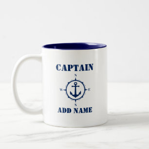 Compass Anchor Kapitän Name oder Bootname sa0a hin Zweifarbige Tasse