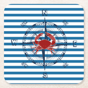 Compass Blue and White Strip Paper Untersetzer
