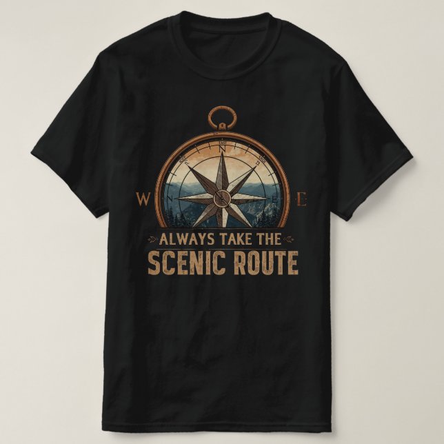 Compass Camping Tee – Always Take The Scenic Route (Design vorne)