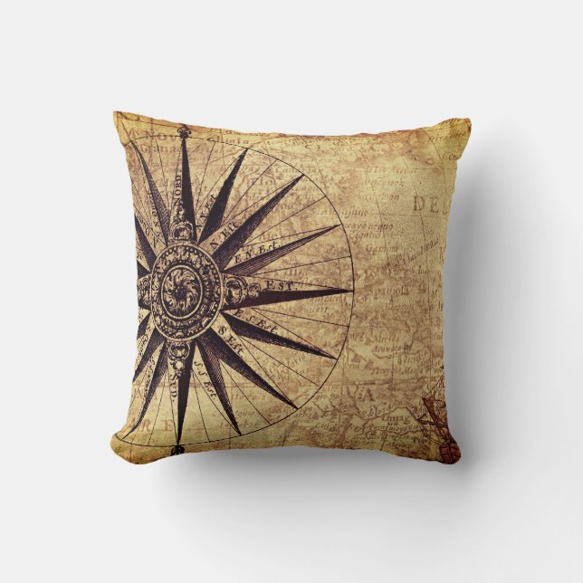 Compass Discovery Age Weltkarte Vintag Kissen (Vorderseite)