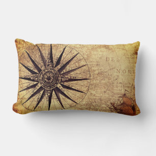 Compass Discovery Age Weltkarte Vintag Lendenkissen