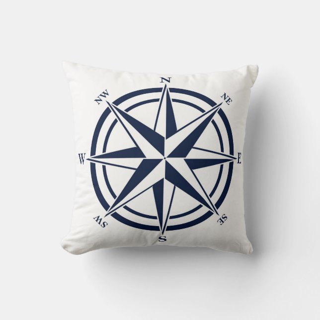 Compass Rose Blue Nautic Kissen (Vorderseite)