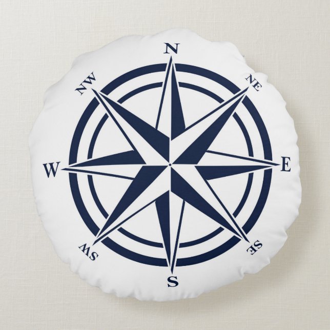 Compass Rose Blue Nautic Rundes Kissen (Rückseite)