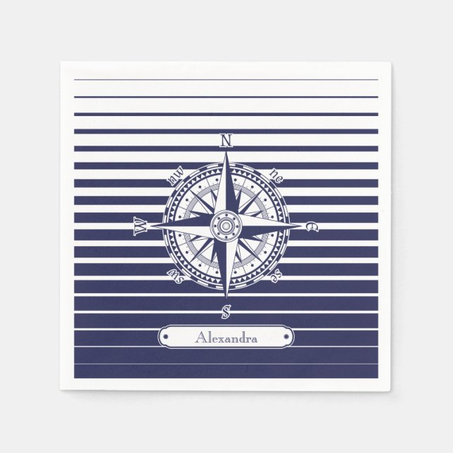 Compass Rose Blue Stripes Serviette (Vorderseite)