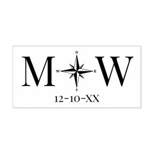 Compass Rose Couple Wedding 2 Initial Monogram DT Permastempel