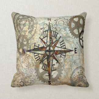 Compass Rose & Gears, Artist Karen J. Williams Kissen