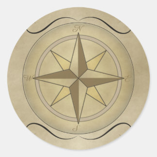Compass-Rose in Gold Runder Aufkleber