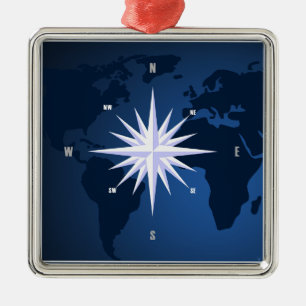 Compass Rose Ocean Blue Nautical Premium Ornament Aus Metall