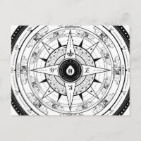 Compass-Rose - Postkarte (weiß)