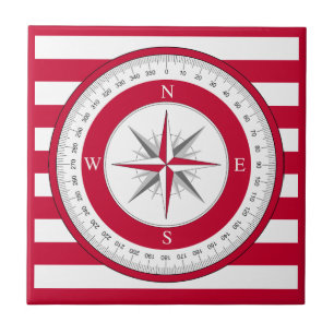 Compass Rose Rot und Weiß Streifen Fliese