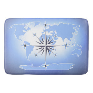 Compass Rose Sailing Ocean Blue Bath Mat Badematte