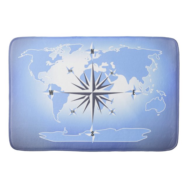 Compass Rose Sailing Ocean Blue Bath Mat Badematte (Vorderseite)
