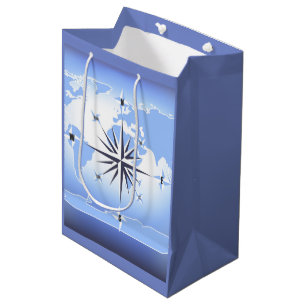Compass Rose Sailing Ocean Blue Med Geschenktasche Mittlere Geschenktüte