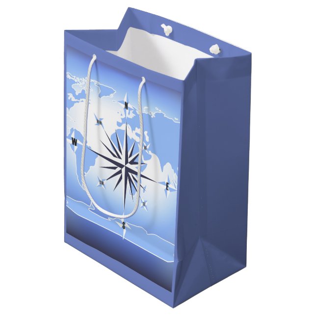 Compass Rose Sailing Ocean Blue Med Geschenktasche Mittlere Geschenktüte (Vorderseite Schrägansicht)