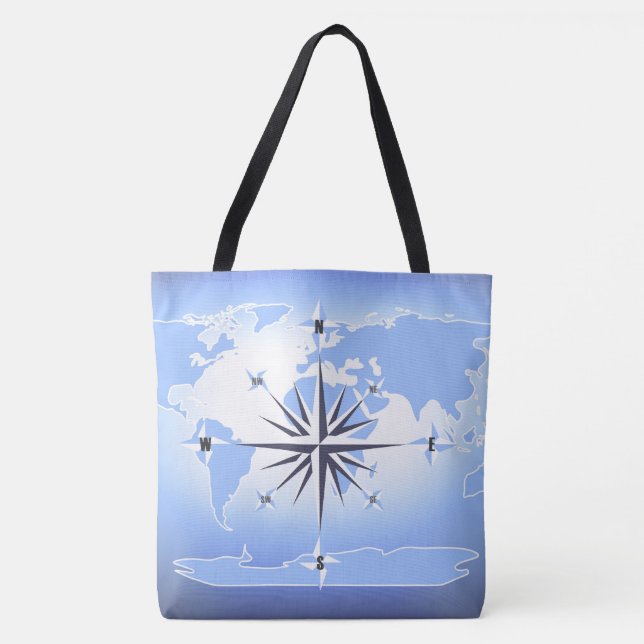 Compass Rose Sailing Ocean Blue Toag Tasche (Vorderseite)