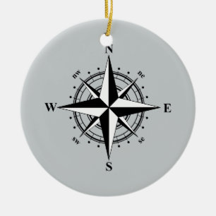 Compass Rose Schwarz & Weiß Keramik Ornament